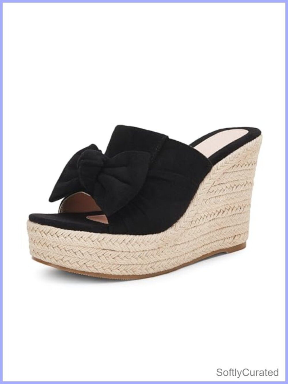 PiePieBuy Womens Suede Espadrille Wedge Sandals Bow Slip On Open Toe Mules